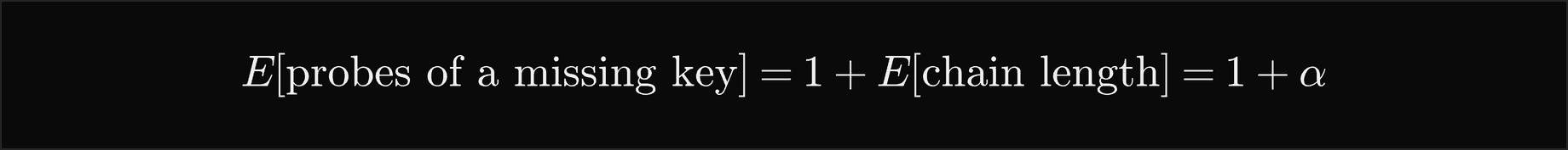 The expected probes of a missing key are 1 plus the expected chain length, which is 1 plus alpha