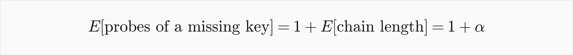 The expected probes of a missing key are 1 plus the expected chain length, which is 1 plus alpha