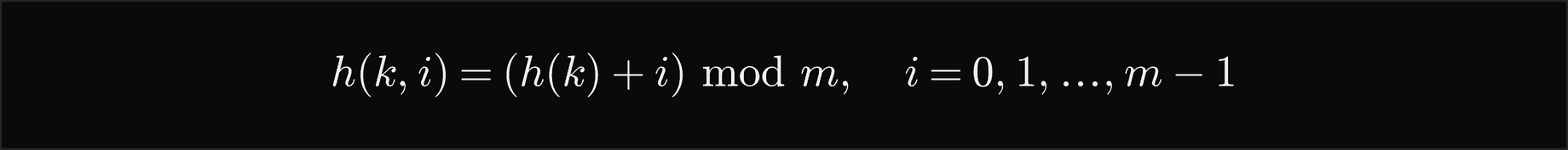 h of k, i equals h of k plus i, mod m, for i from 0 to m minus 1