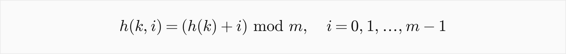 h of k, i equals h of k plus i, mod m, for i from 0 to m minus 1
