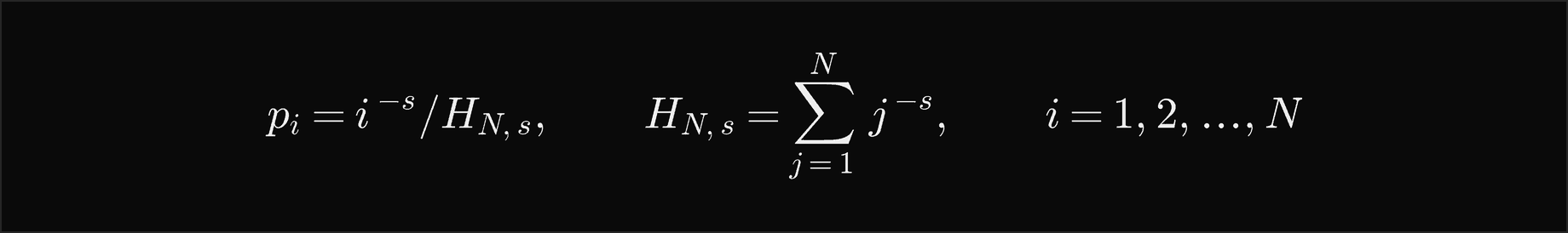 p i equals i to the minus s over H N s, where H N s is the sum over j from 1 to N of j to the minus s, for i from 1 to N