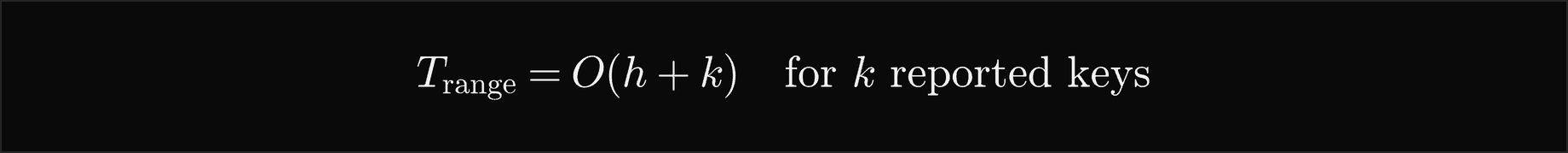 A range query reporting k keys costs O of h plus k